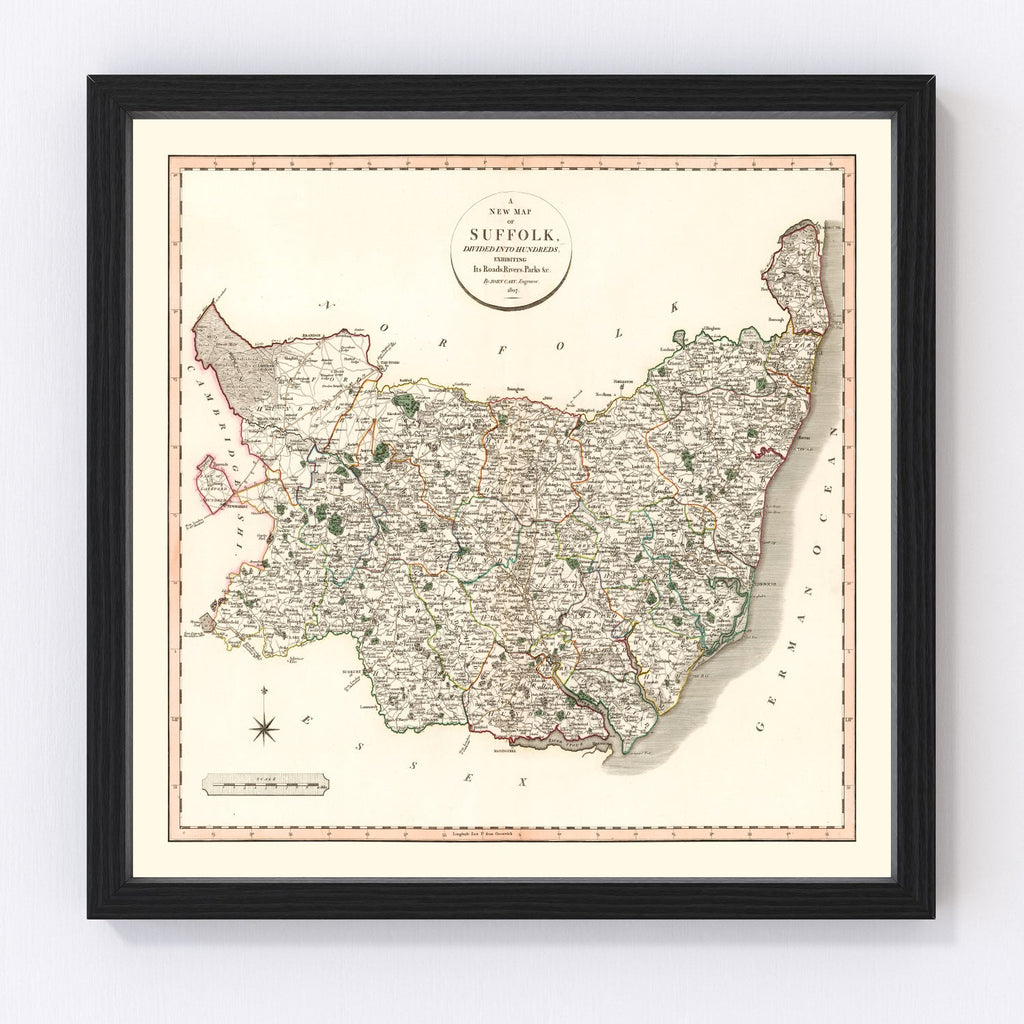 Vintage Map of Suffolk County England, 1807