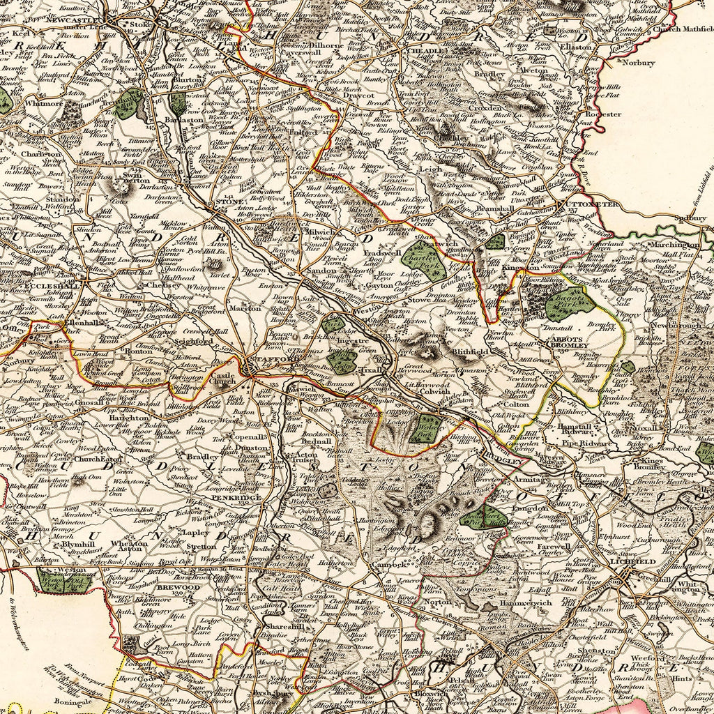 Vintage Map of Staffordshire County England, 1807