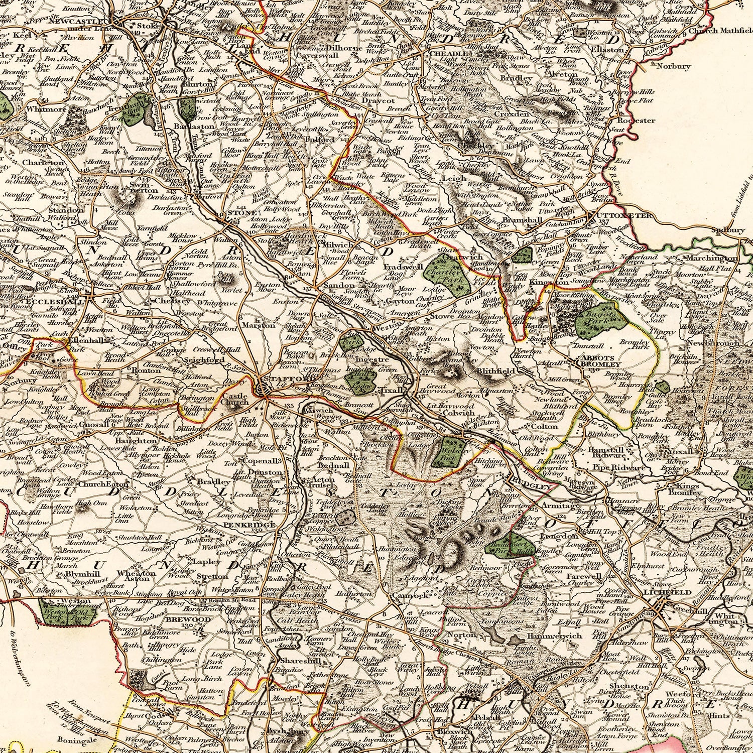 Vintage Map of Staffordshire County England, 1807