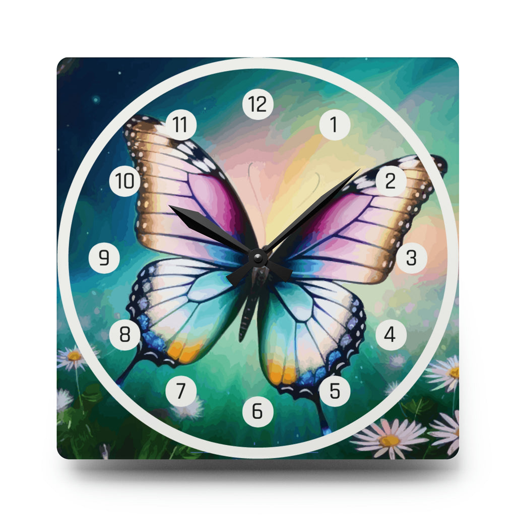 Beautiful Butterfly and Daisies Acrylic Wall Clock