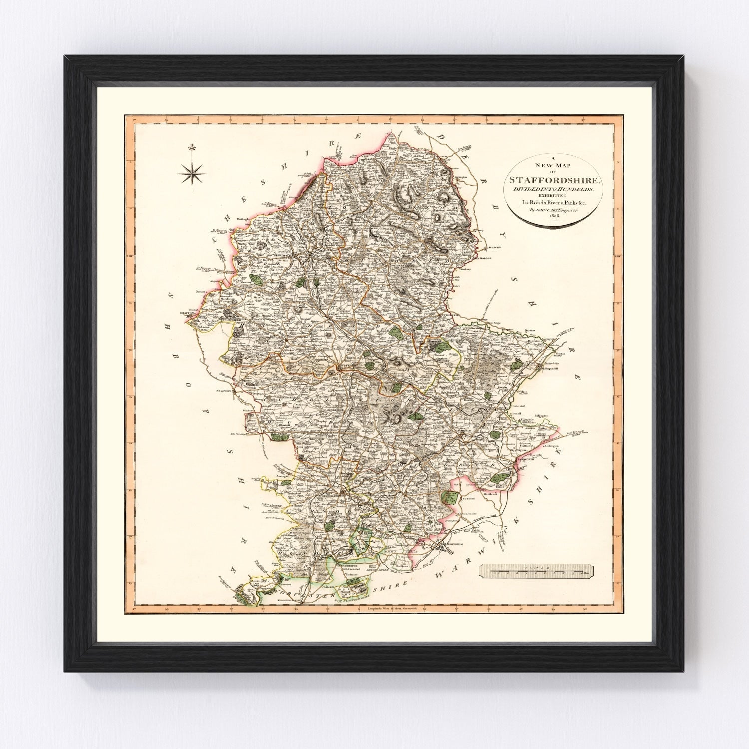 Vintage Map of Staffordshire County England, 1807