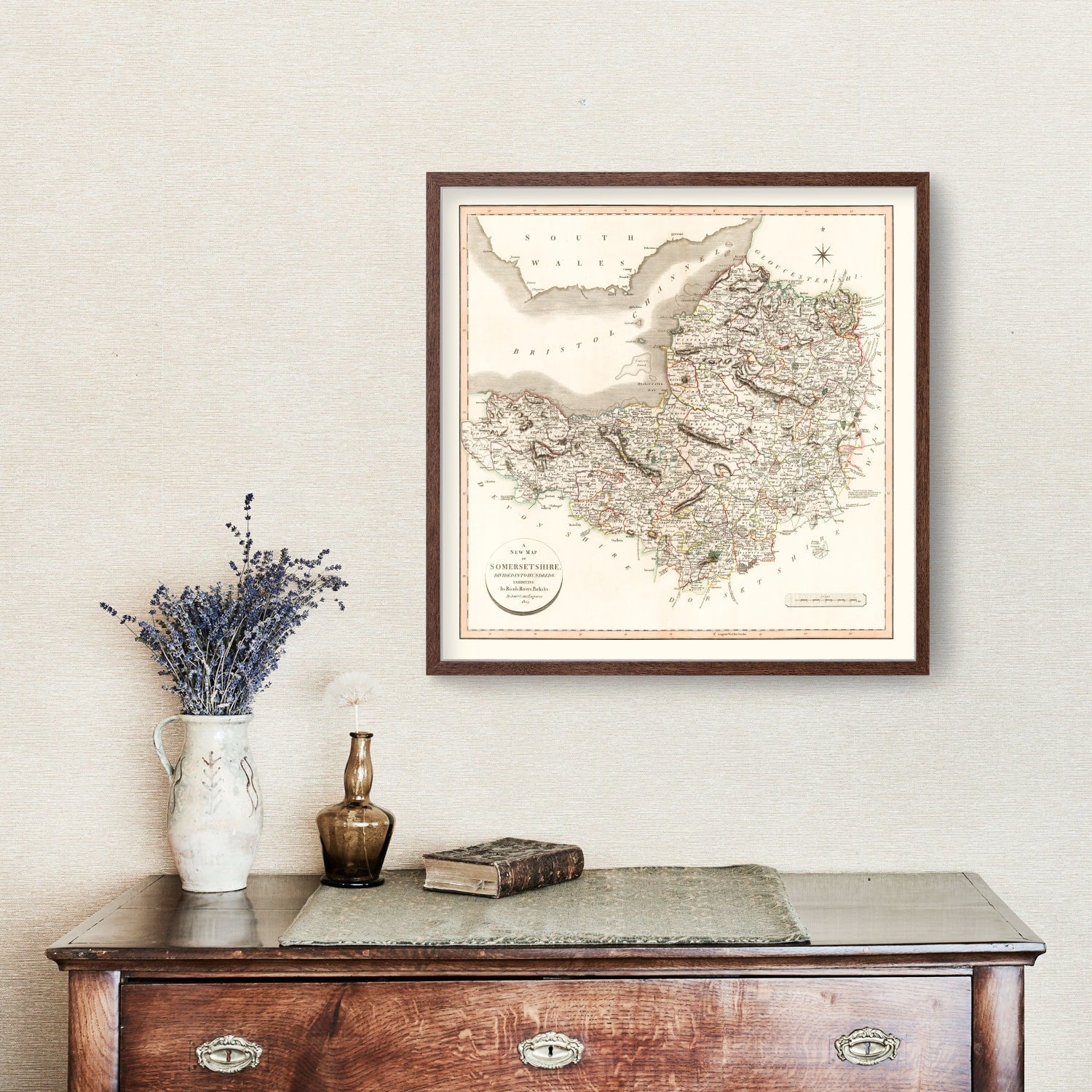 Vintage Map of Somersetshire County England, 1805