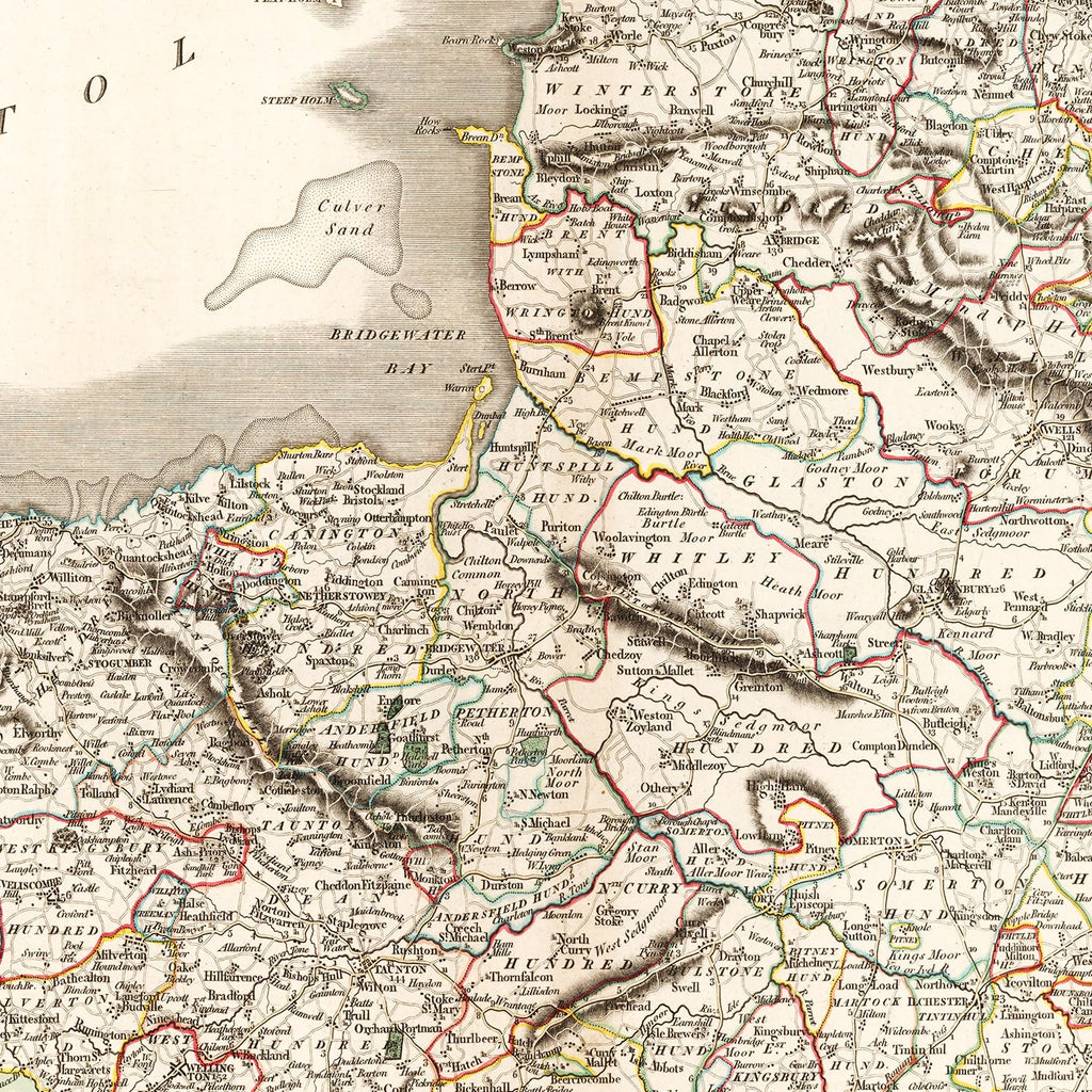 Vintage Map of Somersetshire County England, 1805