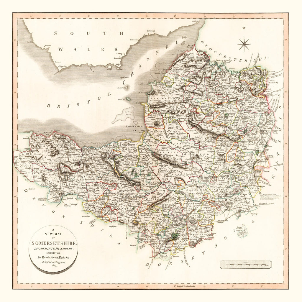 Vintage Map of Somersetshire County England, 1805