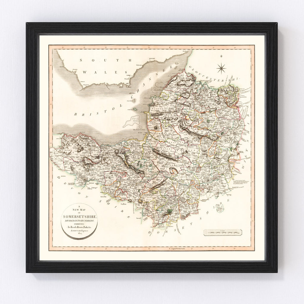 Vintage Map of Somersetshire County England, 1805