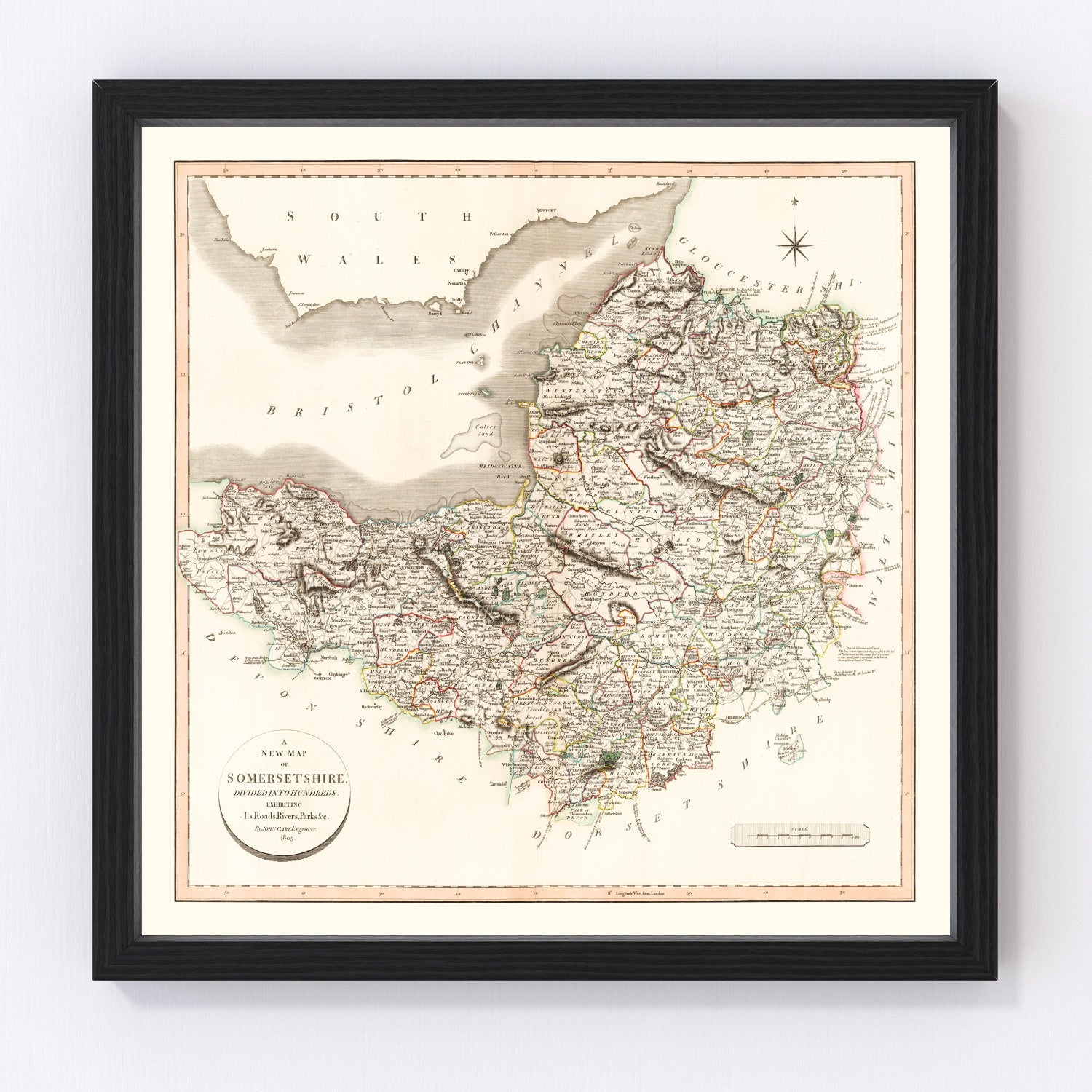 Vintage Map of Somersetshire County England, 1805