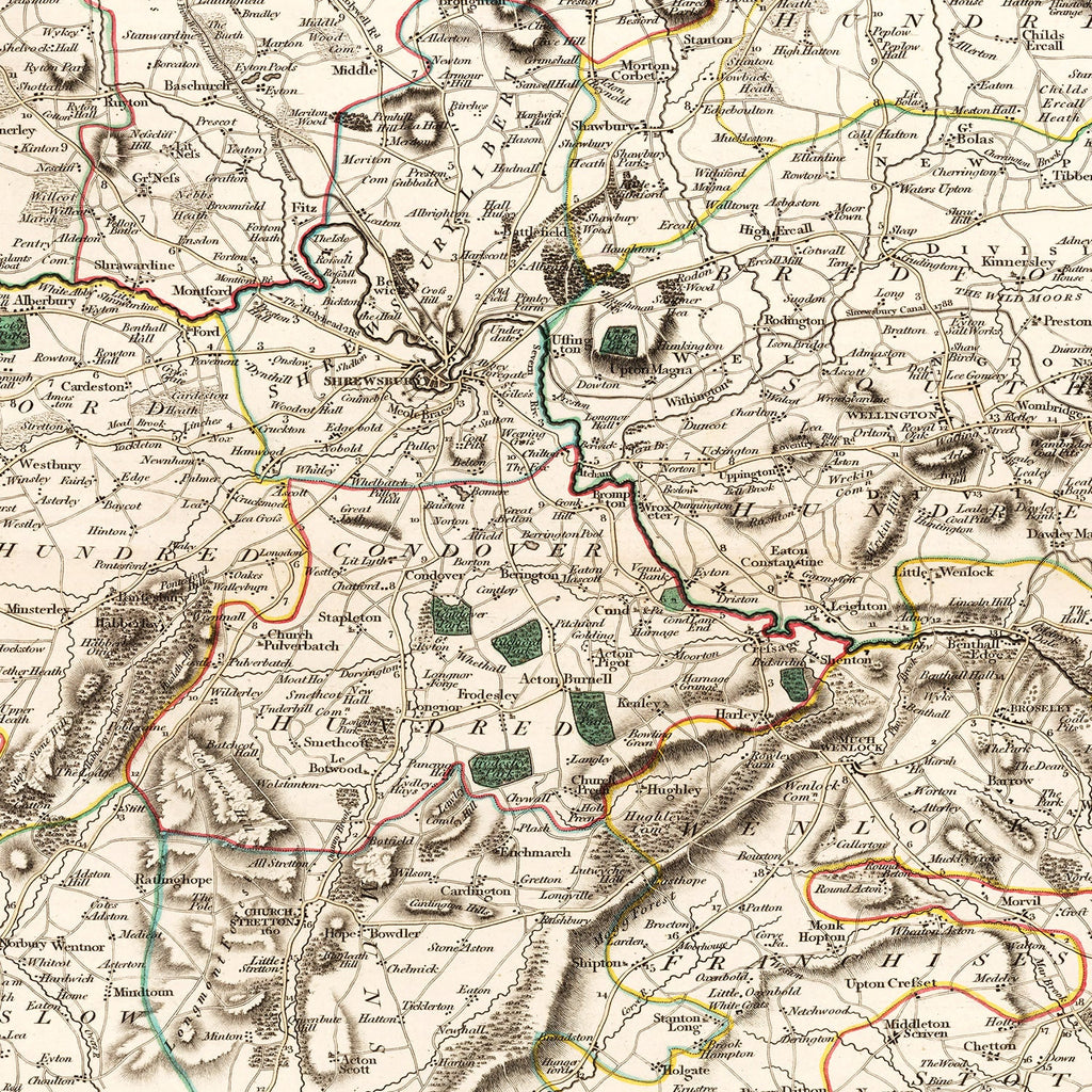Vintage Map of Shropshire County England, 1805