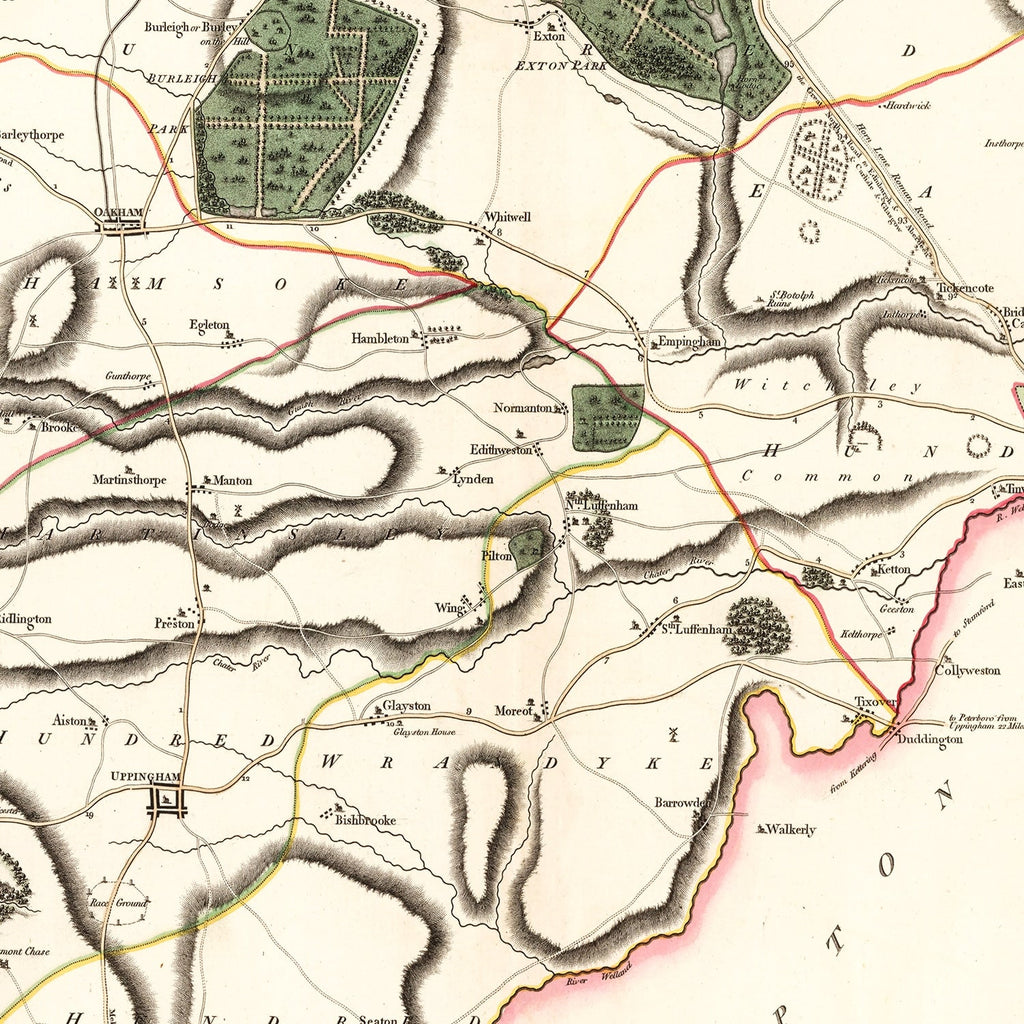 Vintage Map of Rutlandshire County England, 1801