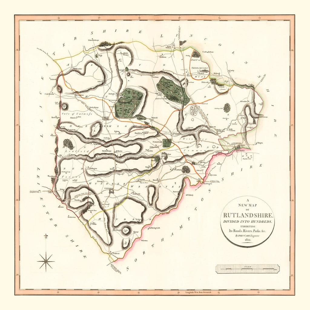 Vintage Map of Rutlandshire County England, 1801