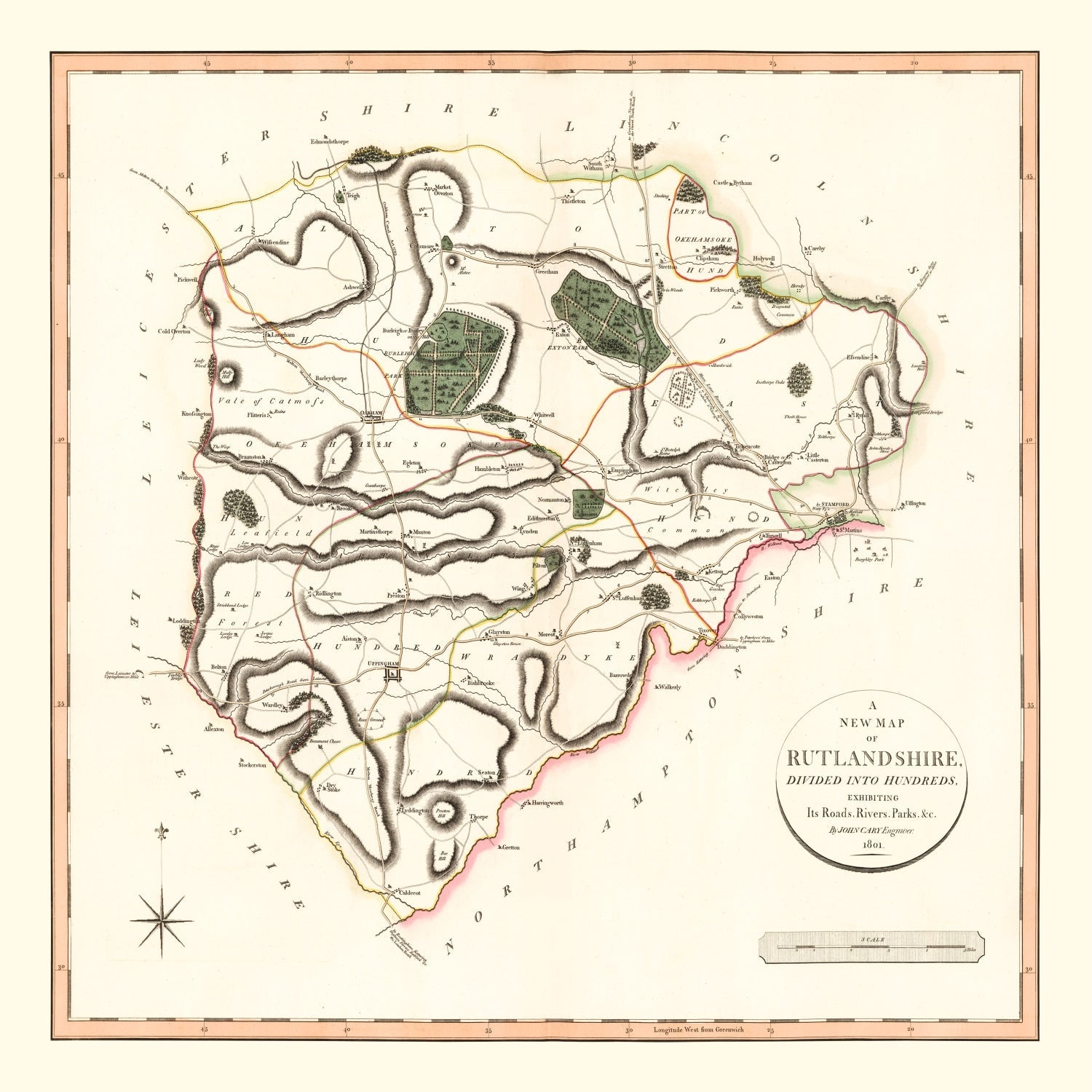 Vintage Map of Rutlandshire County England, 1801