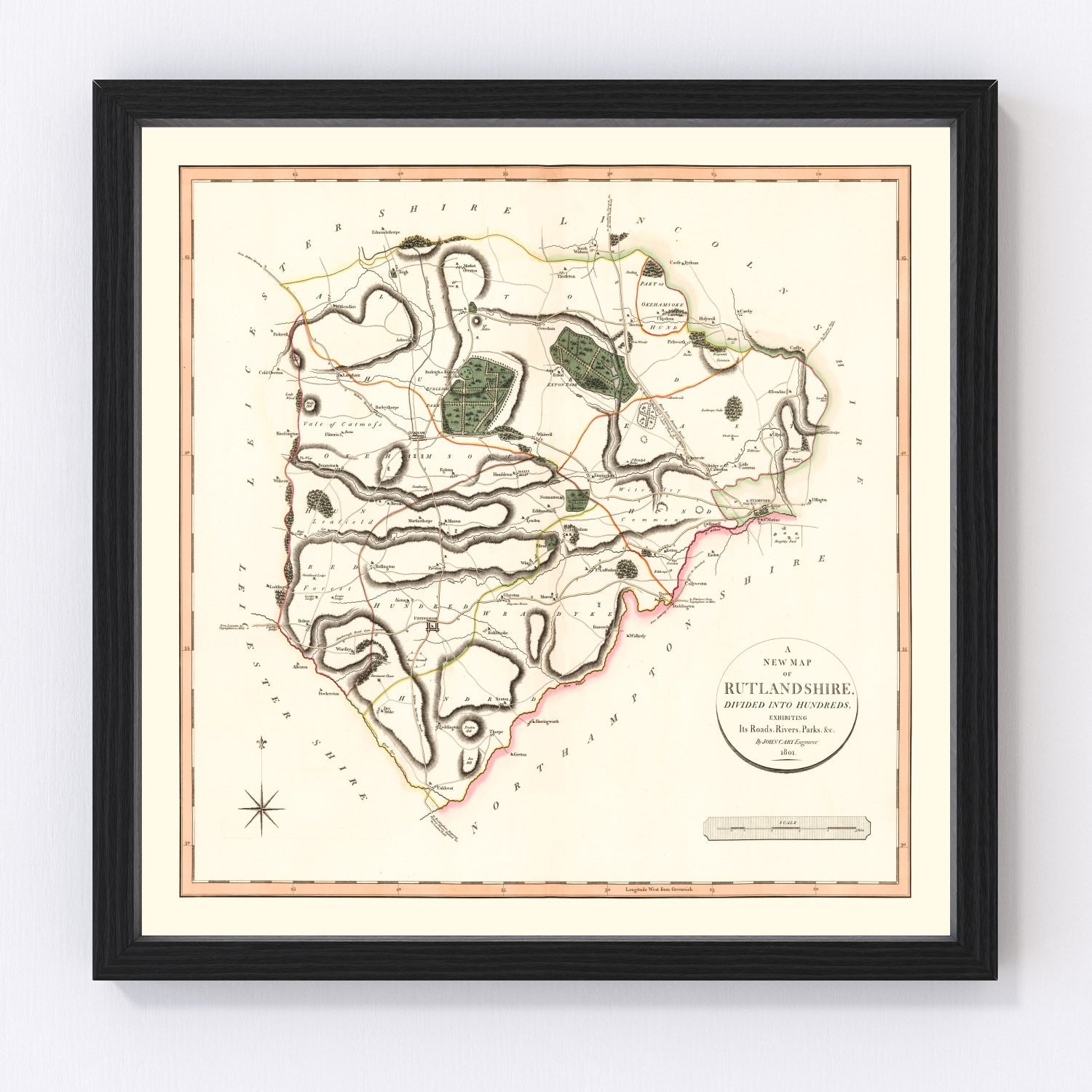 Vintage Map of Rutlandshire County England, 1801