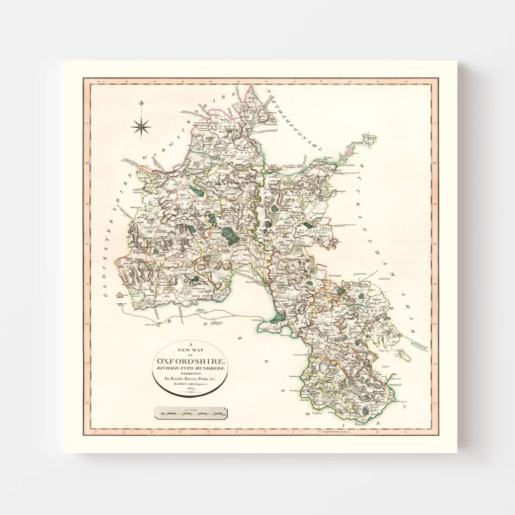Vintage Map of Oxfordshire County England, 1805