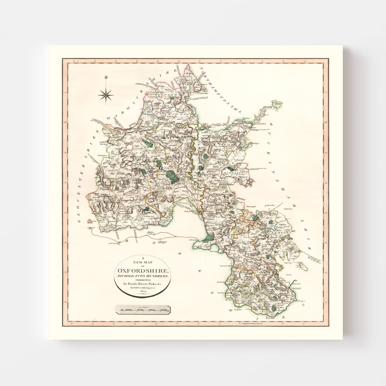 Vintage Map of Oxfordshire County England, 1805