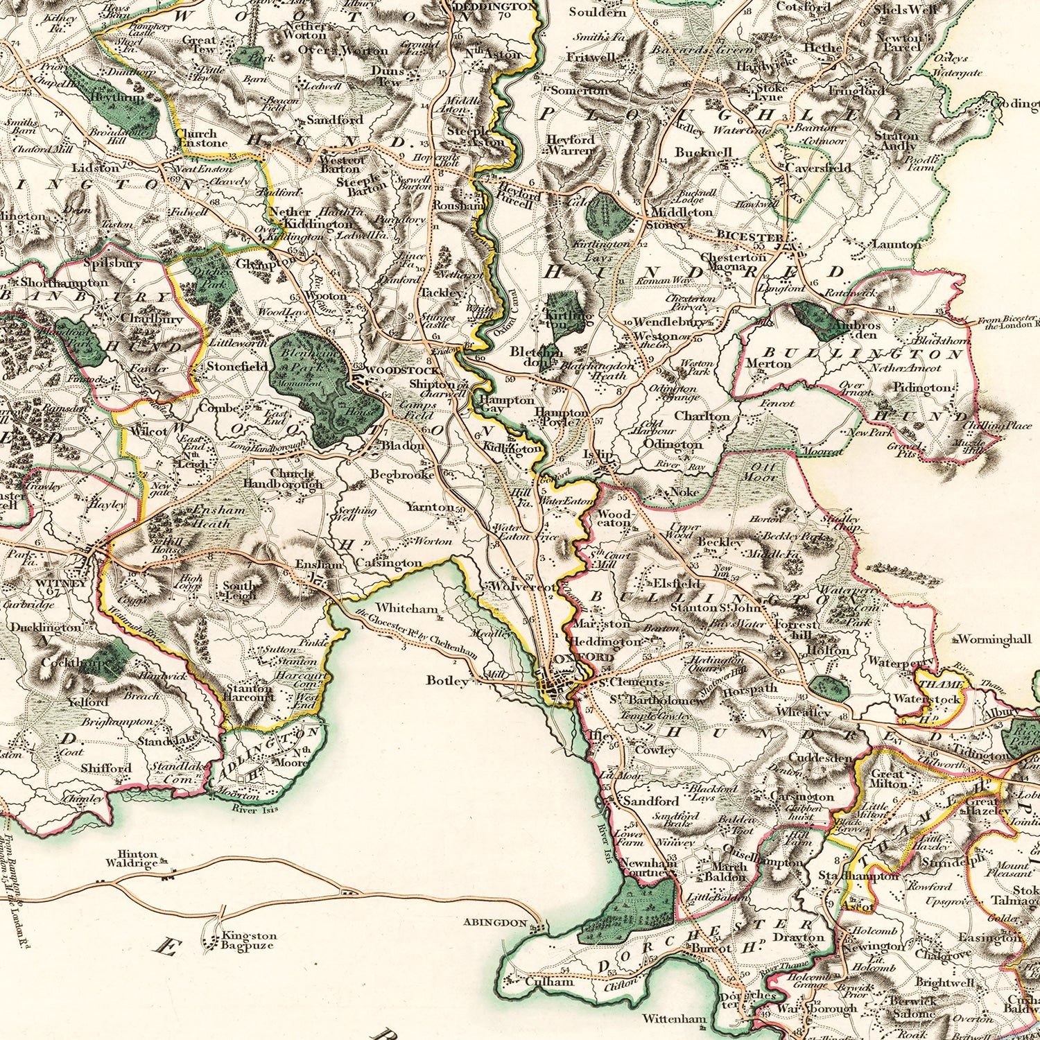 Vintage Map of Oxfordshire County England, 1805