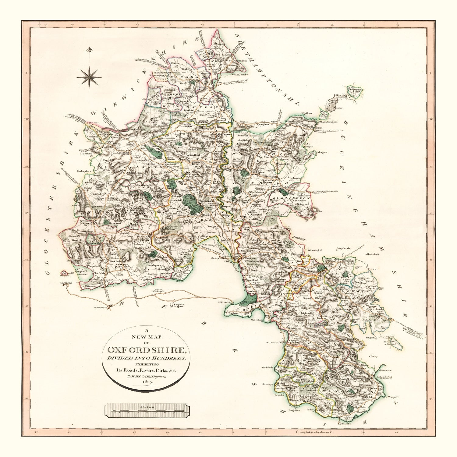 Vintage Map of Oxfordshire County England, 1805