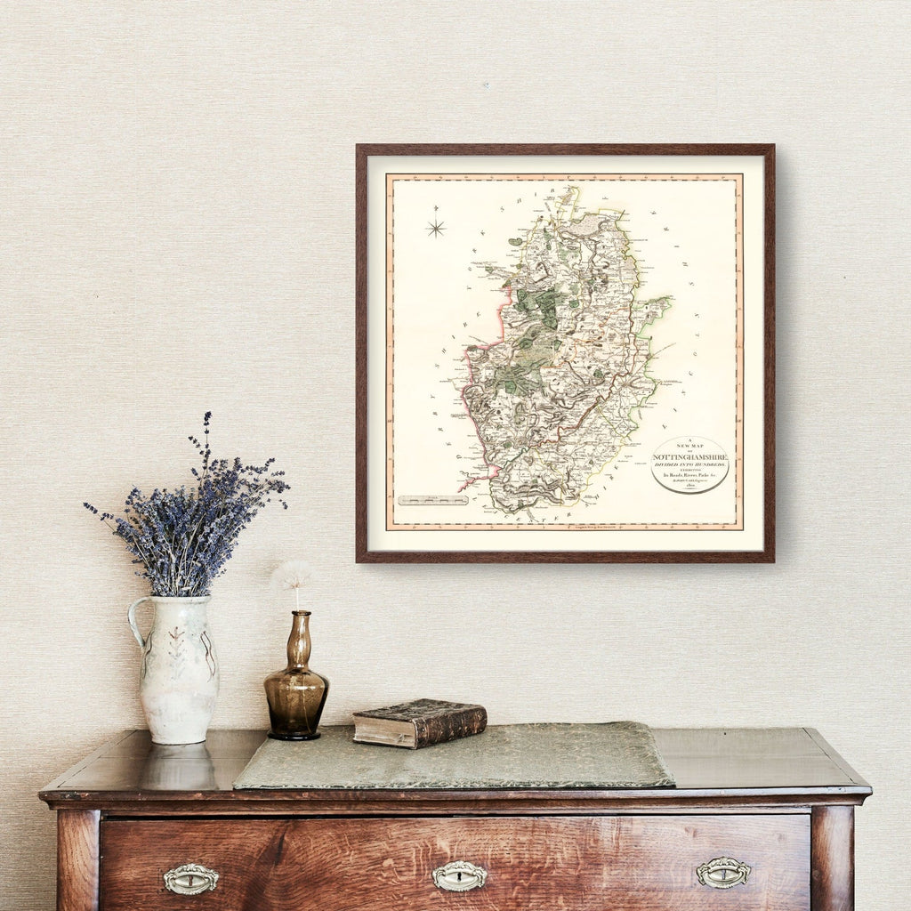 Vintage Map of Nottinghamshire County England, 1801