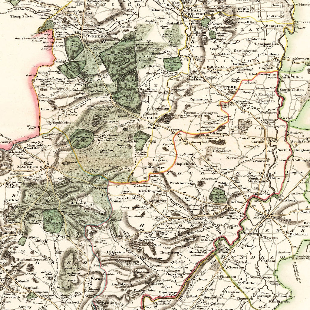 Vintage Map of Nottinghamshire County England, 1801