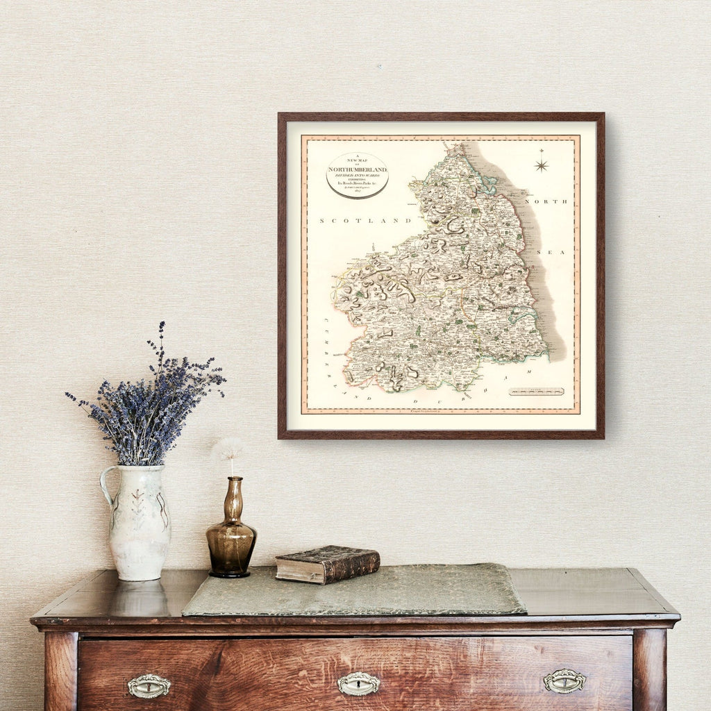 Vintage Map of Northumberland County England, 1807