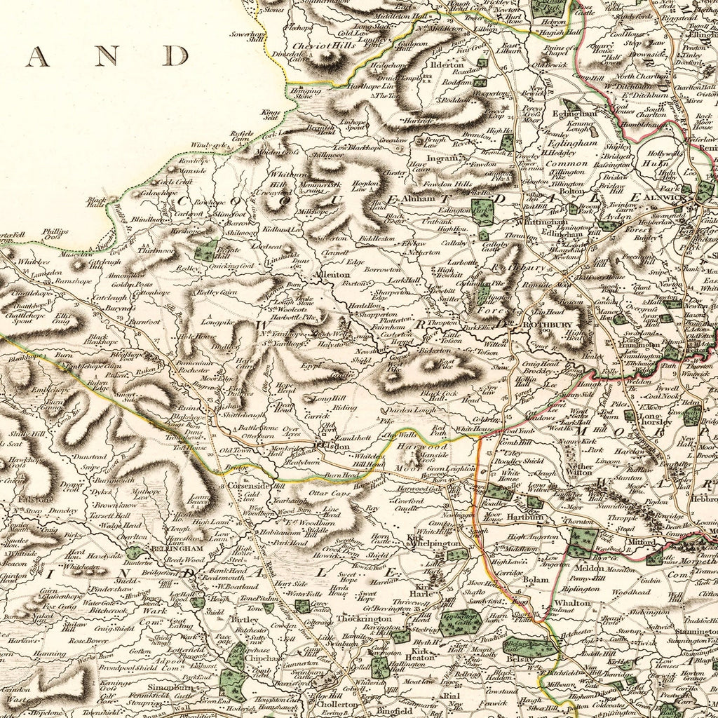 Vintage Map of Northumberland County England, 1807
