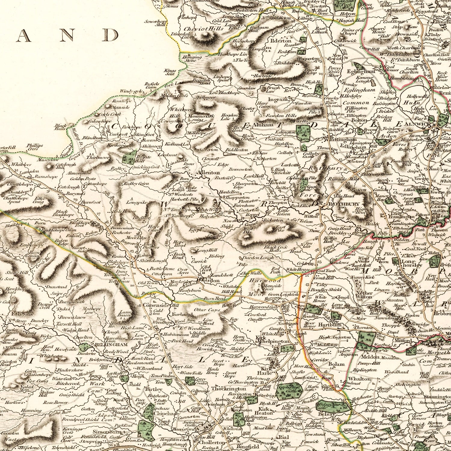 Vintage Map of Northumberland County England, 1807