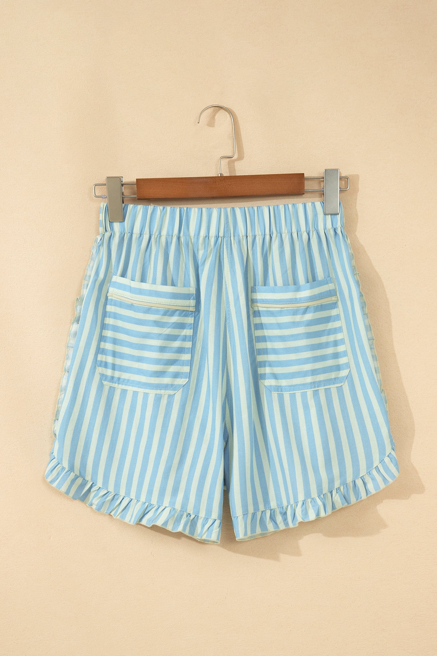 Stripe Ruffle Trim Elastic Waist Shorts