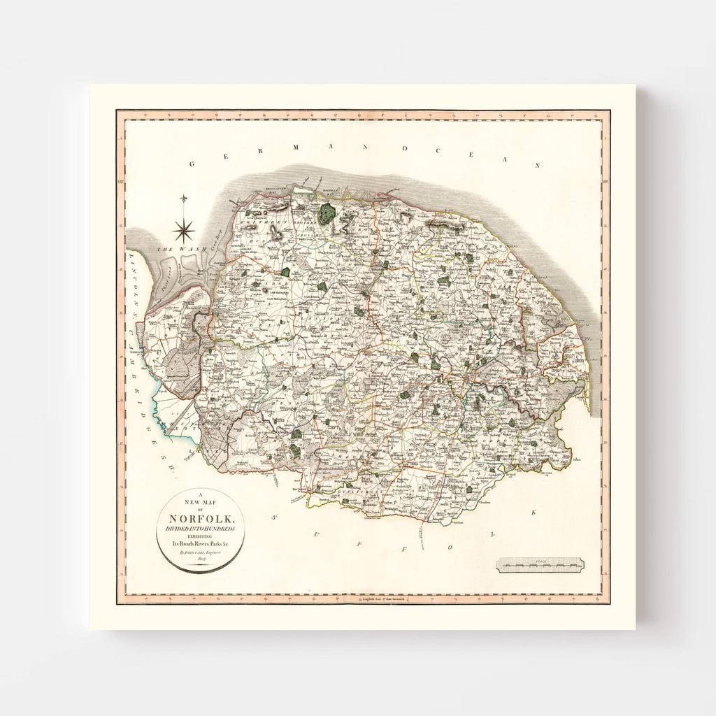 Vintage Map of Norfolk County England, 1807
