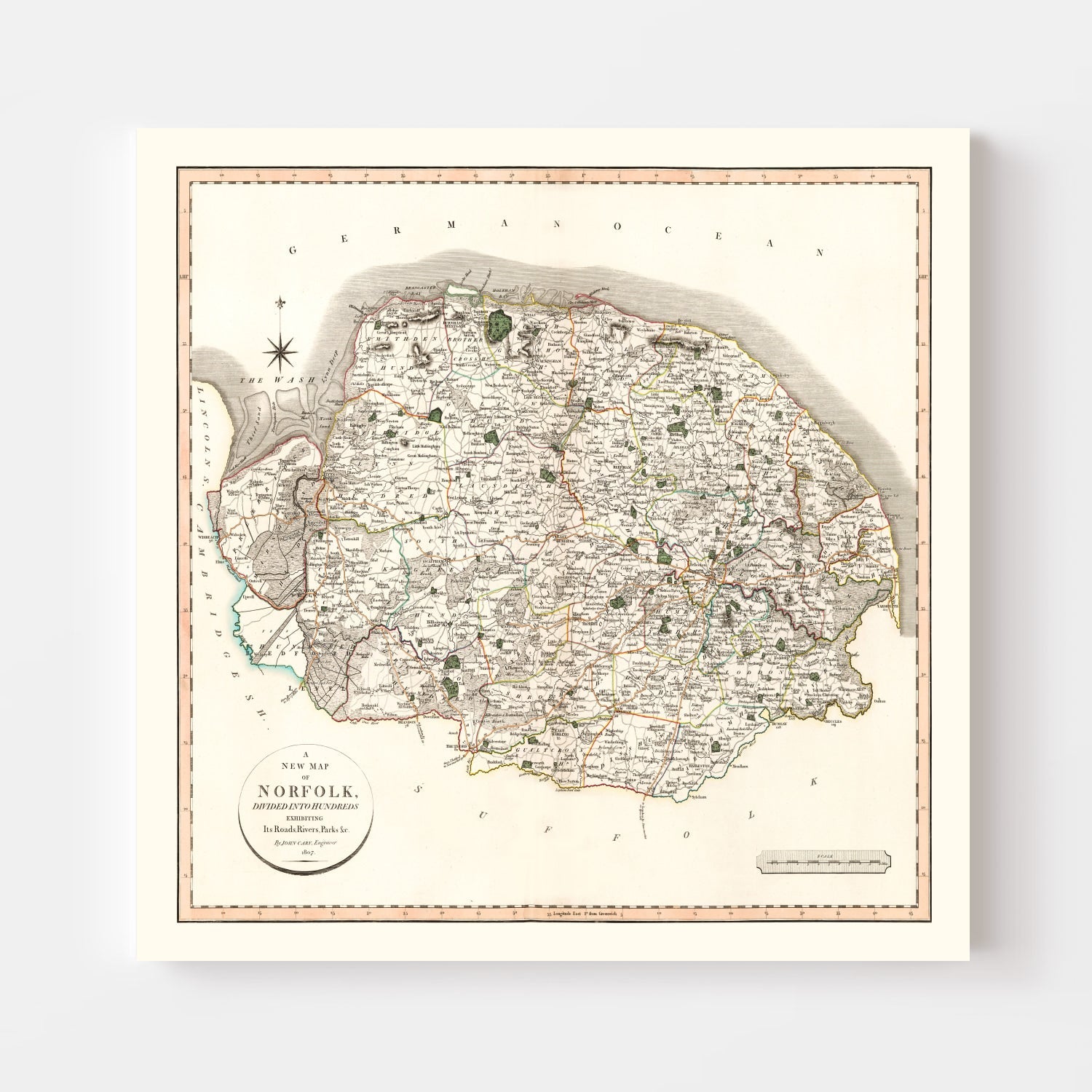 Vintage Map of Norfolk County England, 1807