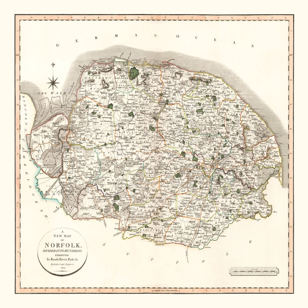 Vintage Map of Norfolk County England, 1807