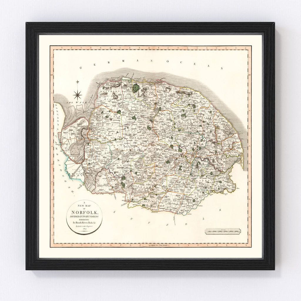 Vintage Map of Norfolk County England, 1807