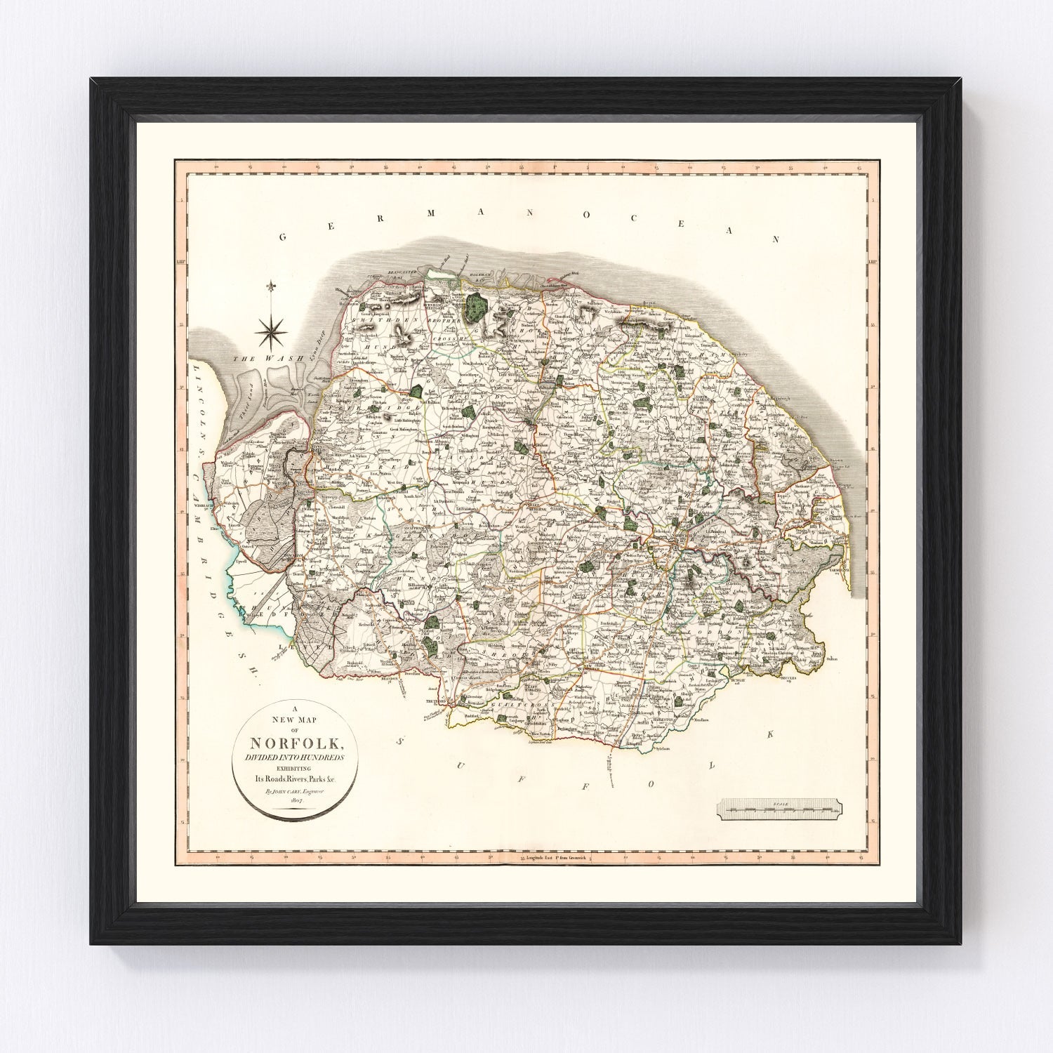 Vintage Map of Norfolk County England, 1807