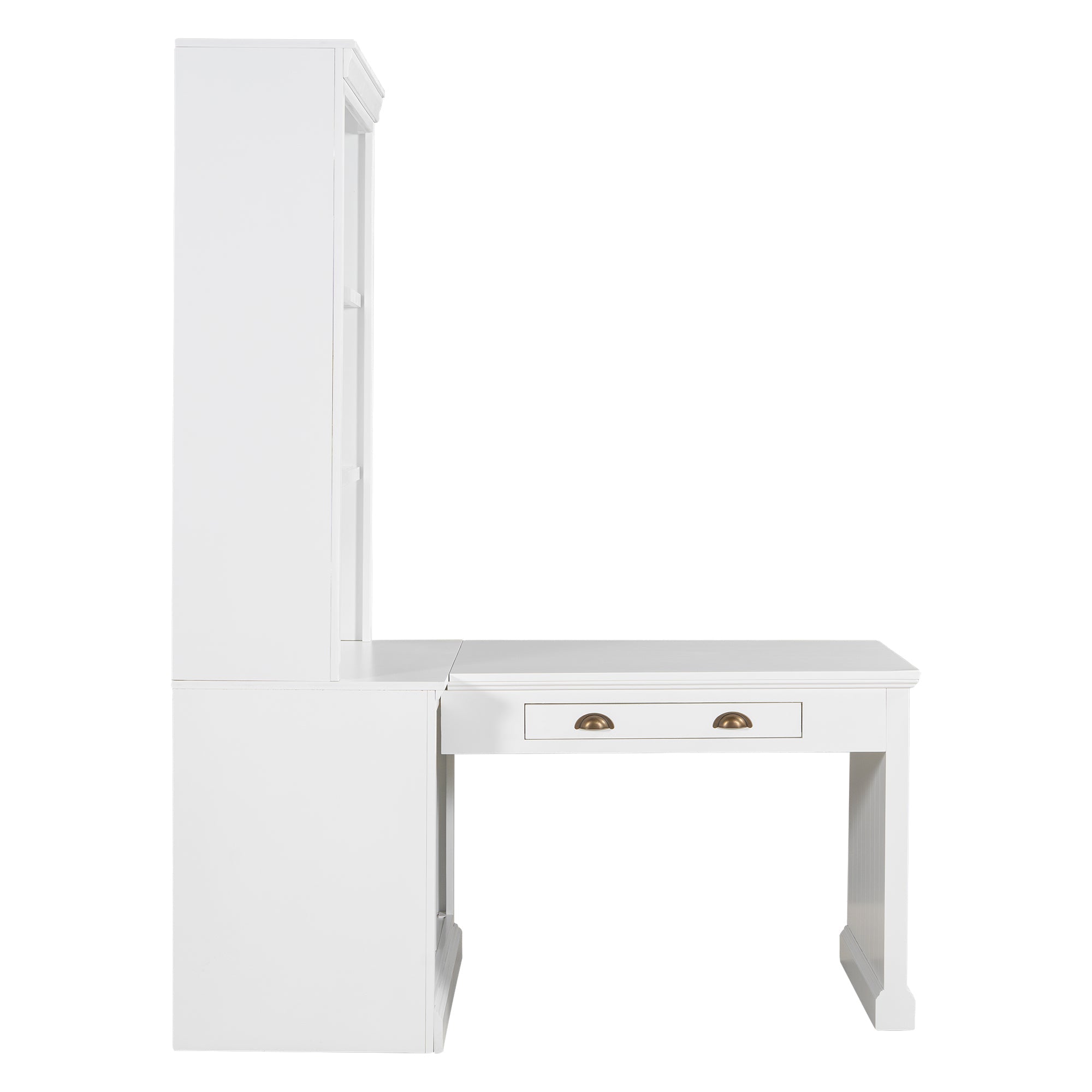 83.4'Tall Bookshelf with Writing Desk, Modern Bookcase with Study Desk, Workstation with Storage Shelf,Storage Bookcase with Open Shelves and LED Lighting for Living Room,Home Office,White