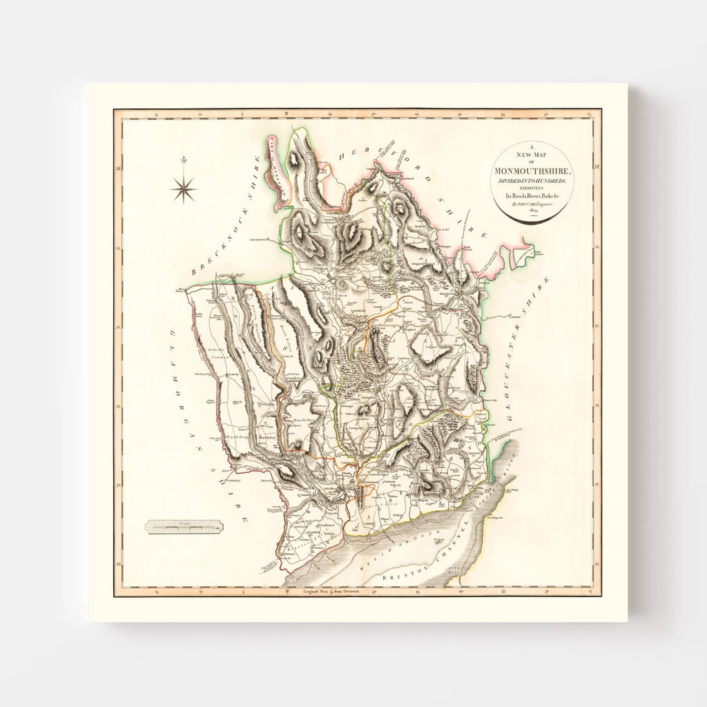 Vintage Map of Monmouthshire County England, 1809
