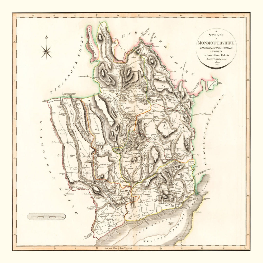 Vintage Map of Monmouthshire County England, 1809