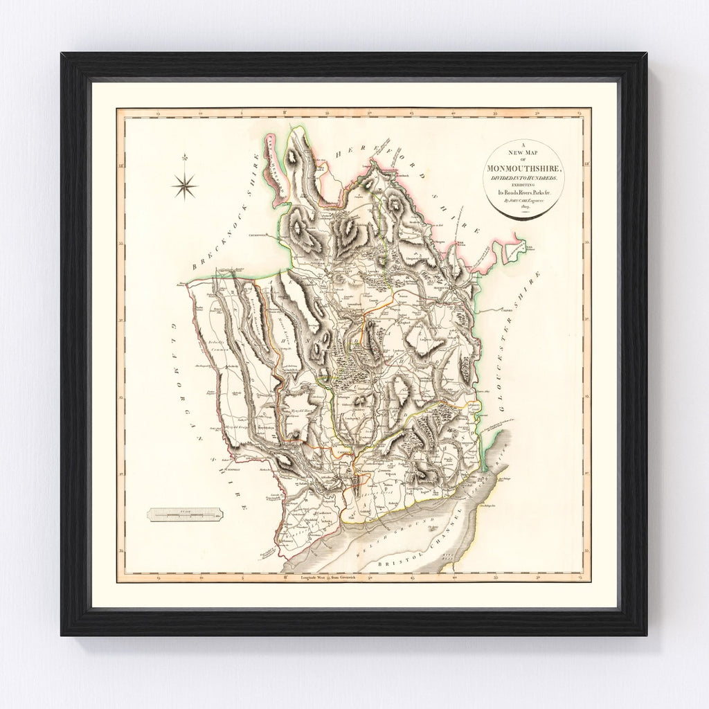 Vintage Map of Monmouthshire County England, 1809