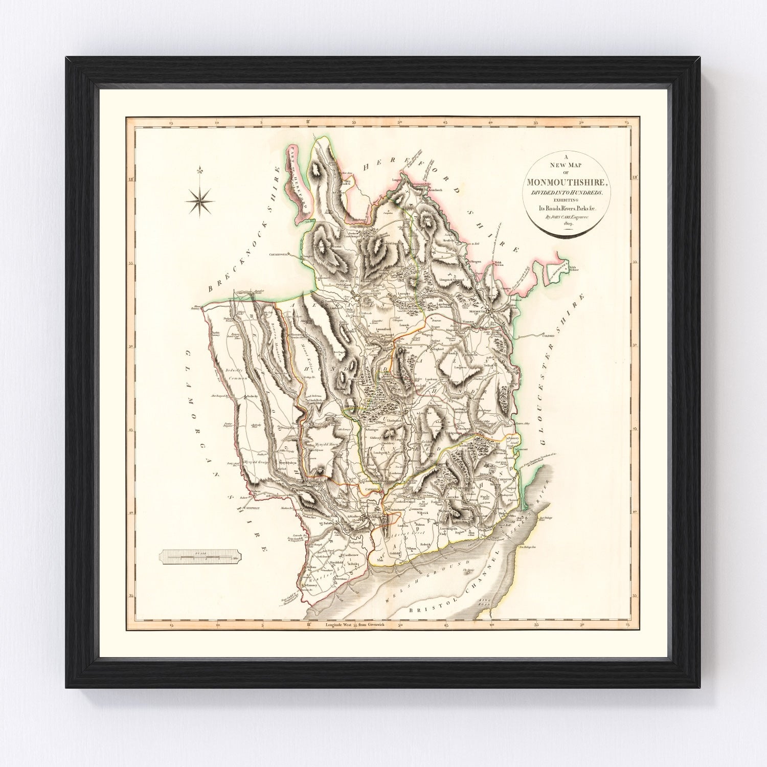 Vintage Map of Monmouthshire County England, 1809