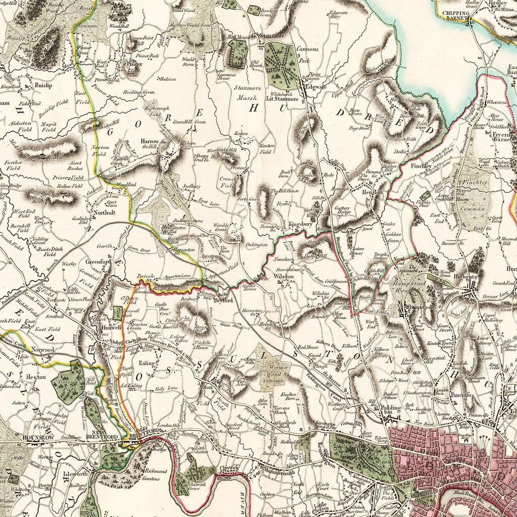 Vintage Map of Middlesex County England, 1801