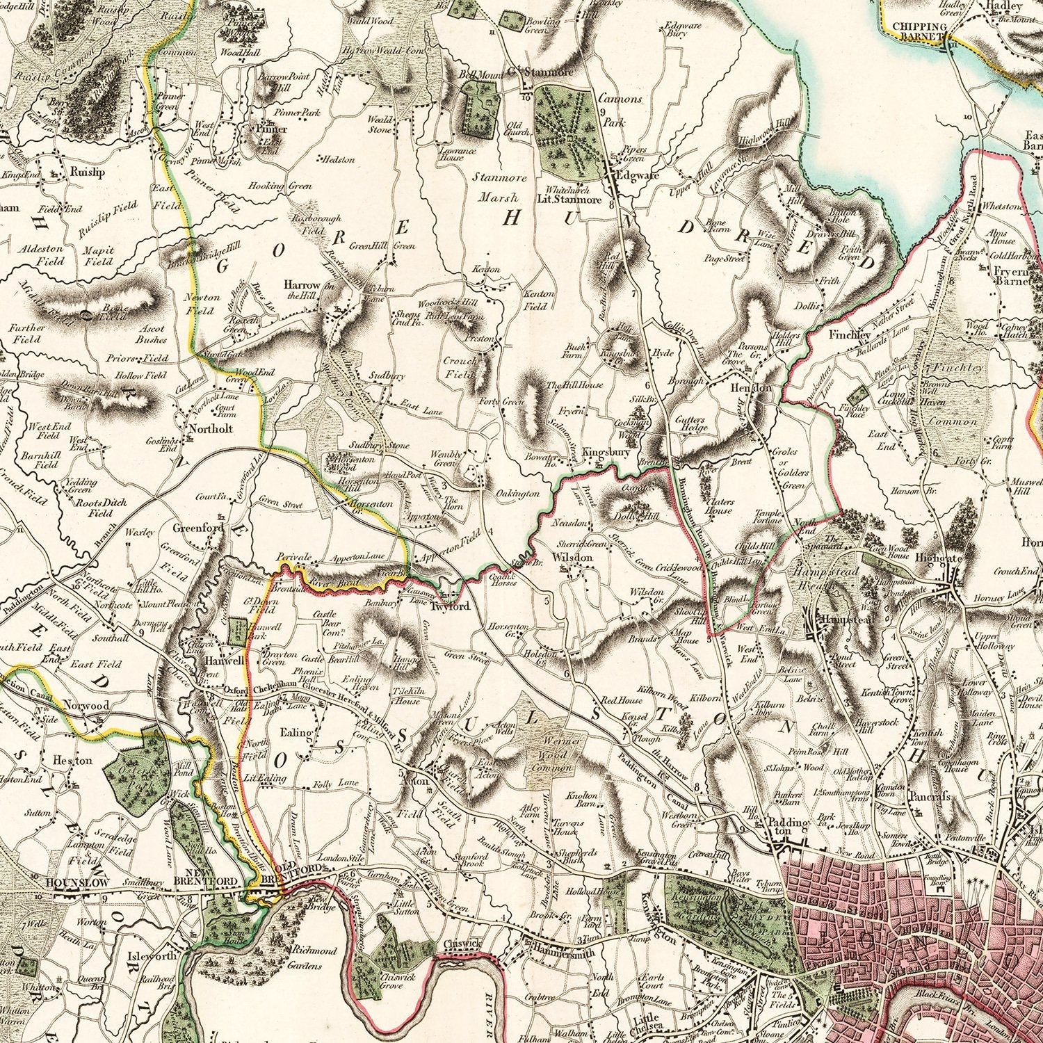 Vintage Map of Middlesex County England, 1801