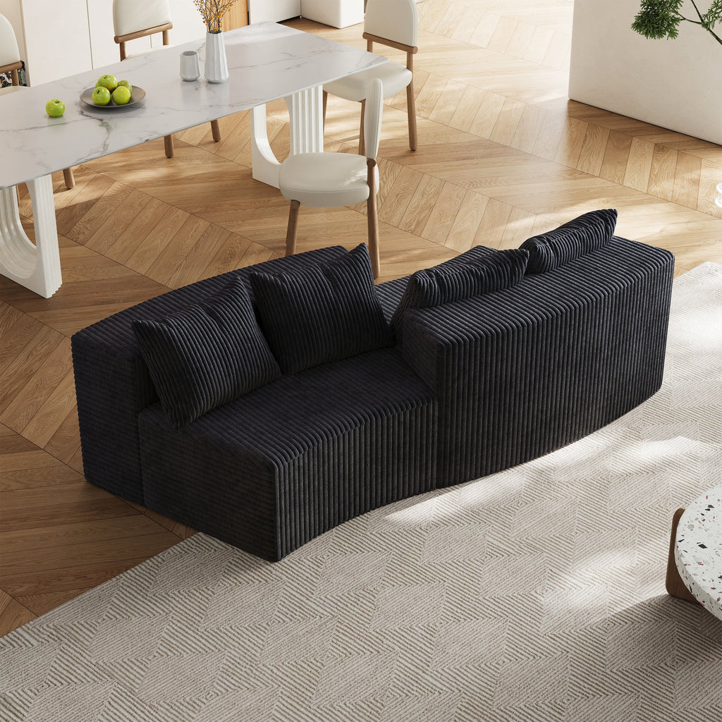 Corduroy curved sectional sofa with four pillows,Curved Symmetrical Modular Semi Circular Sofa Sectional for bedroom, living room, office for leisure or nap, reading room, and lobby(Two modules)