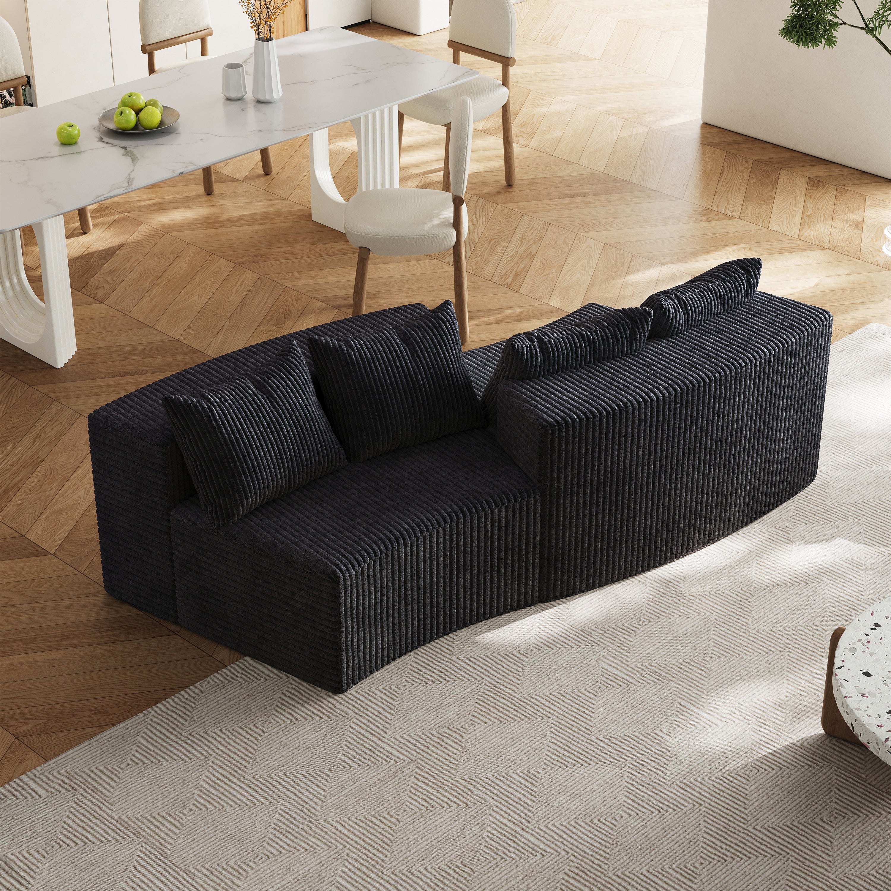 Corduroy curved sectional sofa with four pillows,Curved Symmetrical Modular Semi Circular Sofa Sectional for bedroom, living room, office for leisure or nap, reading room, and lobby(Two modules)