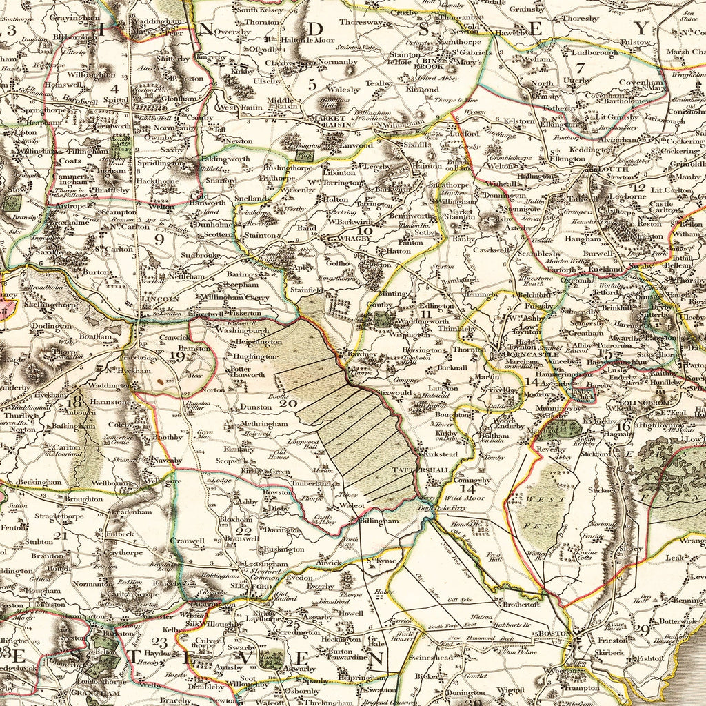 Vintage Map of Lincolnshire County England, 1801