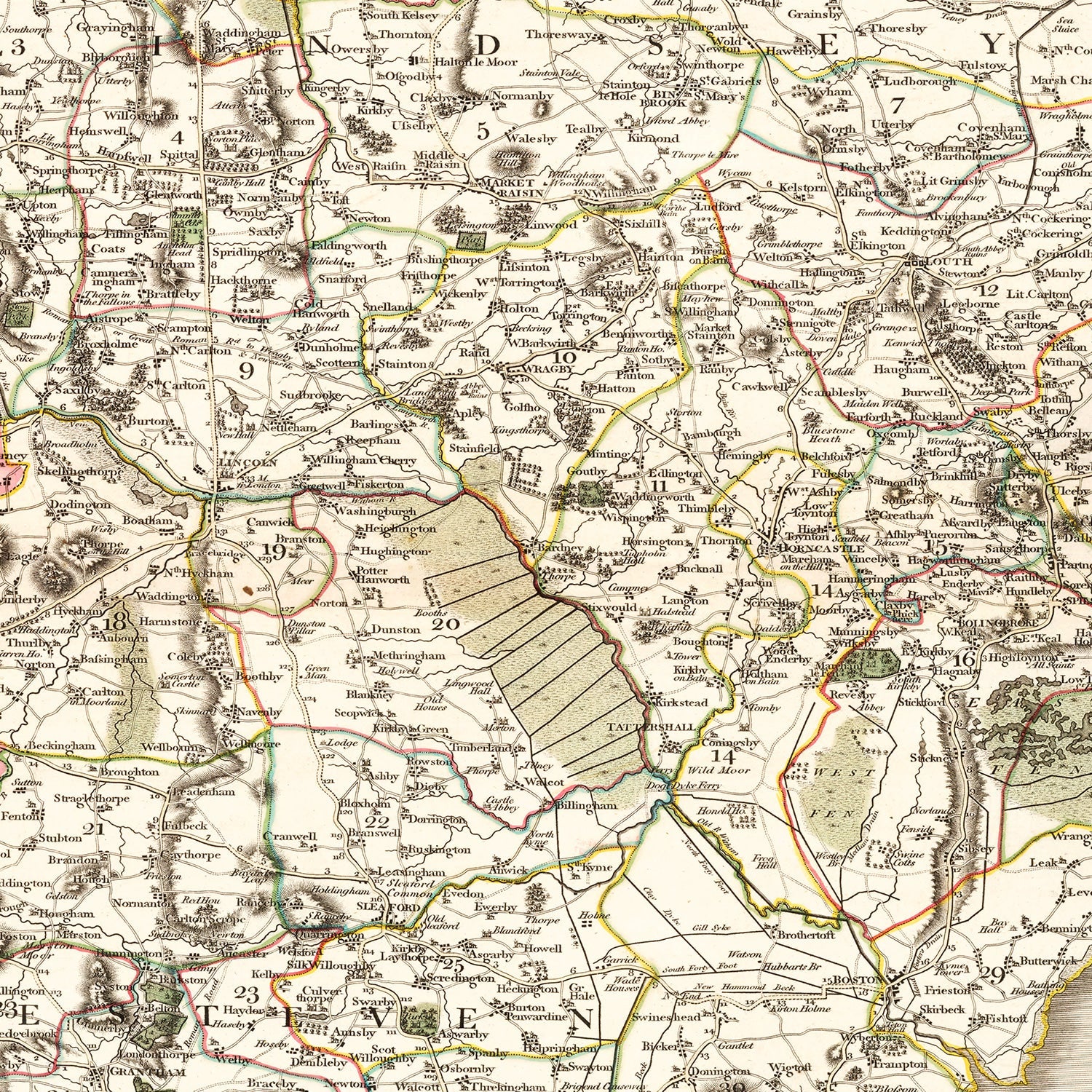 Vintage Map of Lincolnshire County England, 1801