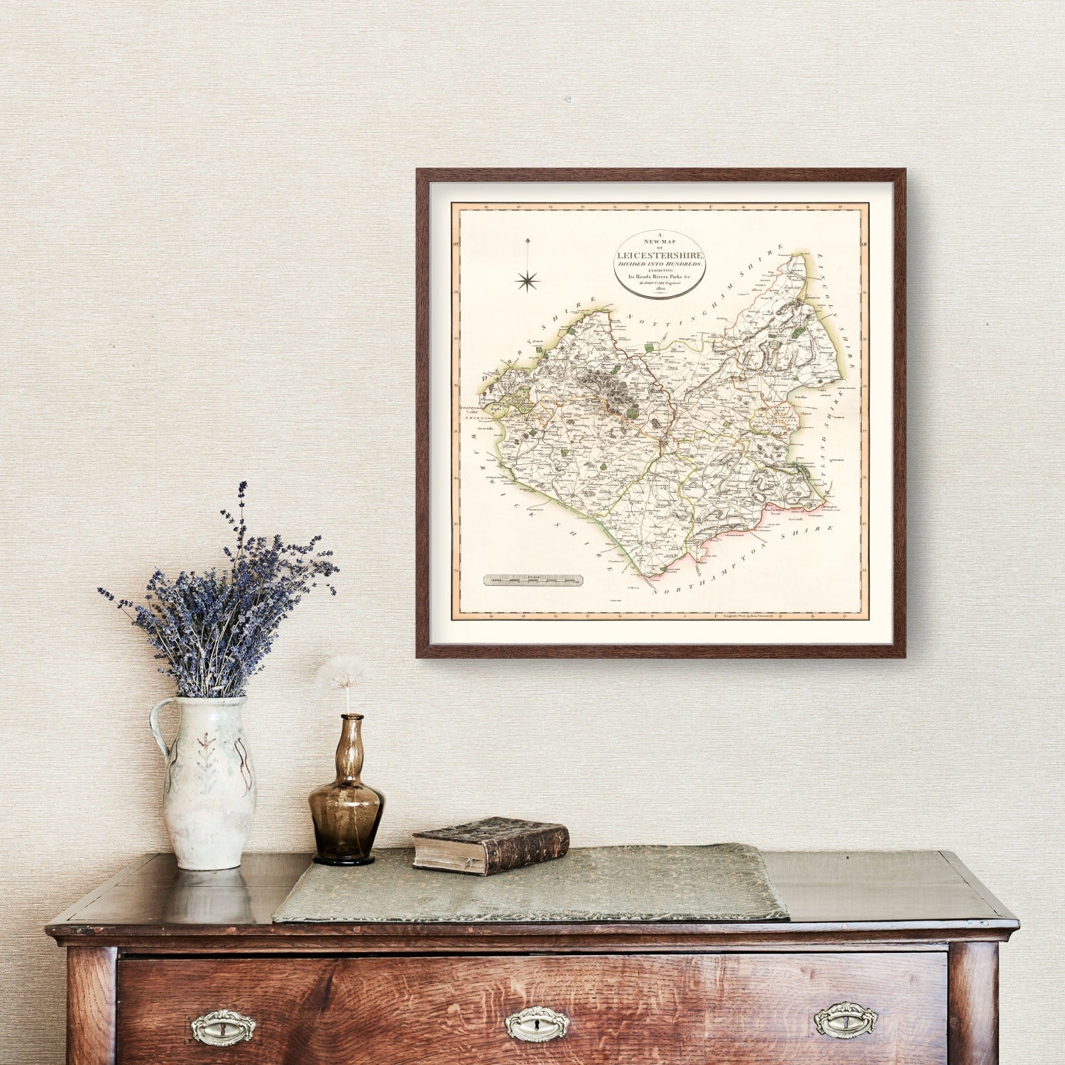 Vintage Map of Leicestershire County England, 1801