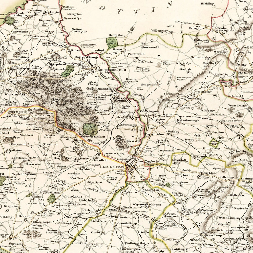Vintage Map of Leicestershire County England, 1801