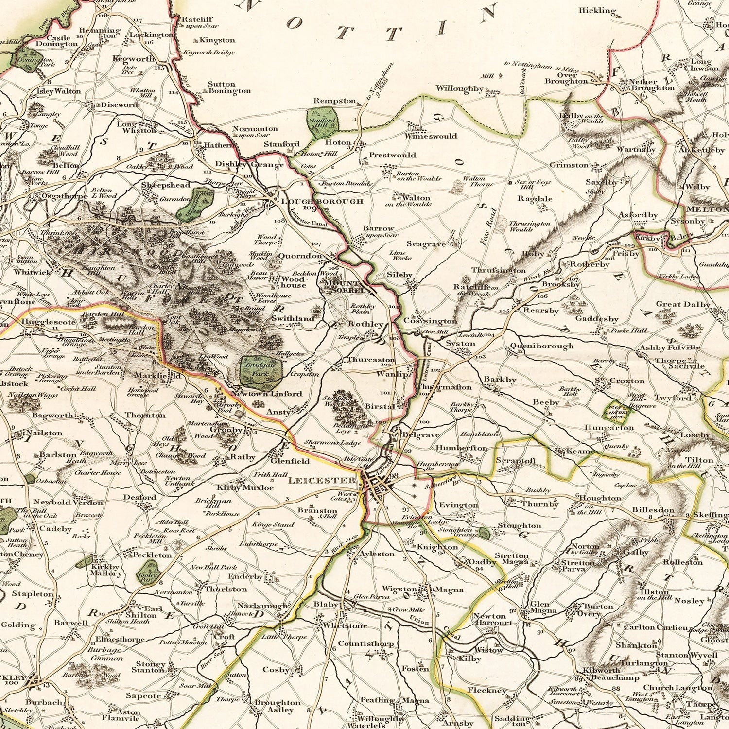 Vintage Map of Leicestershire County England, 1801
