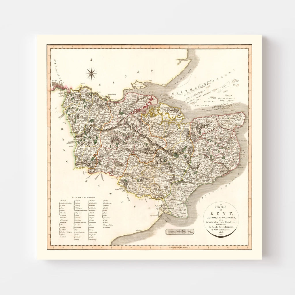 Vintage Map of Kent County England, 1806