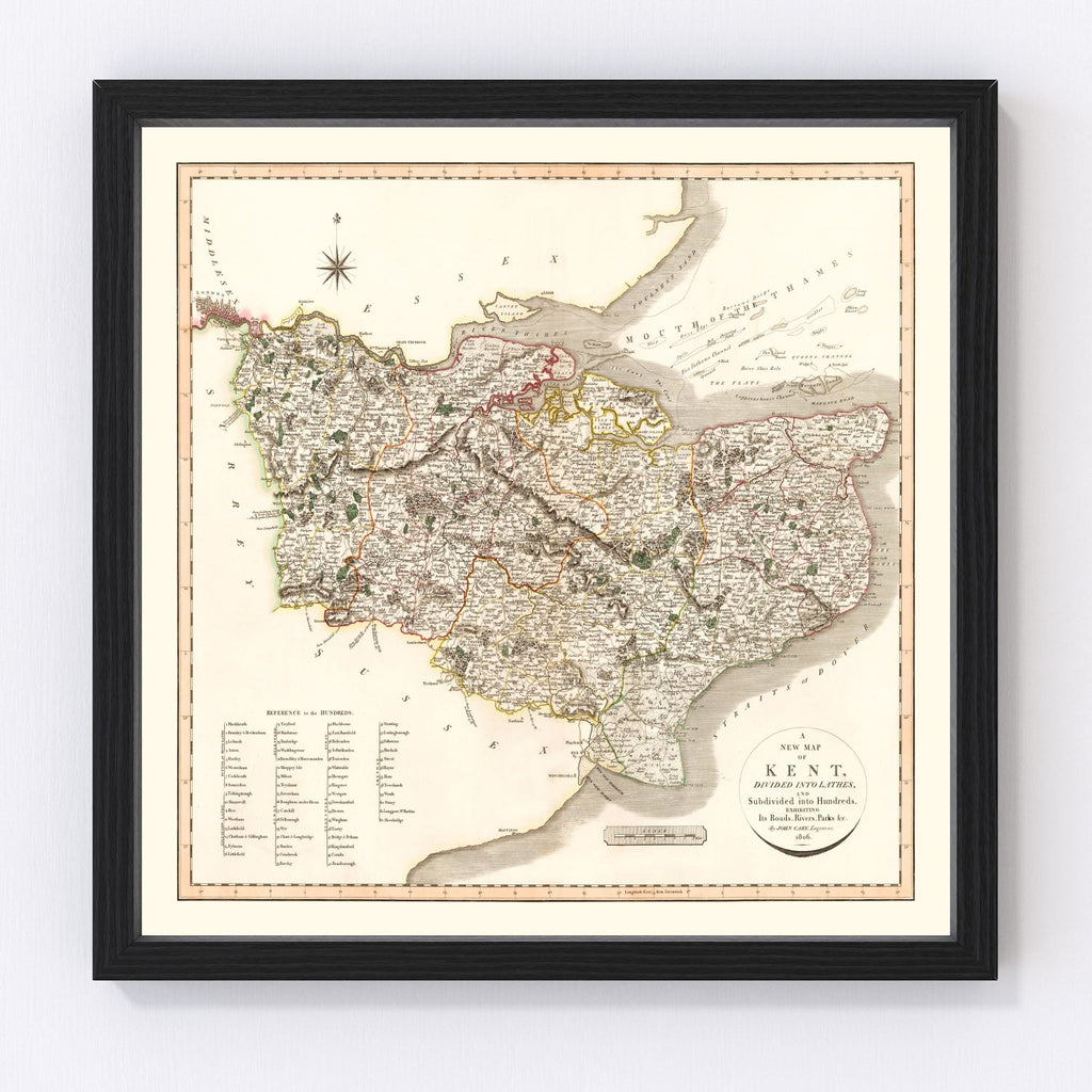 Vintage Map of Kent County England, 1806