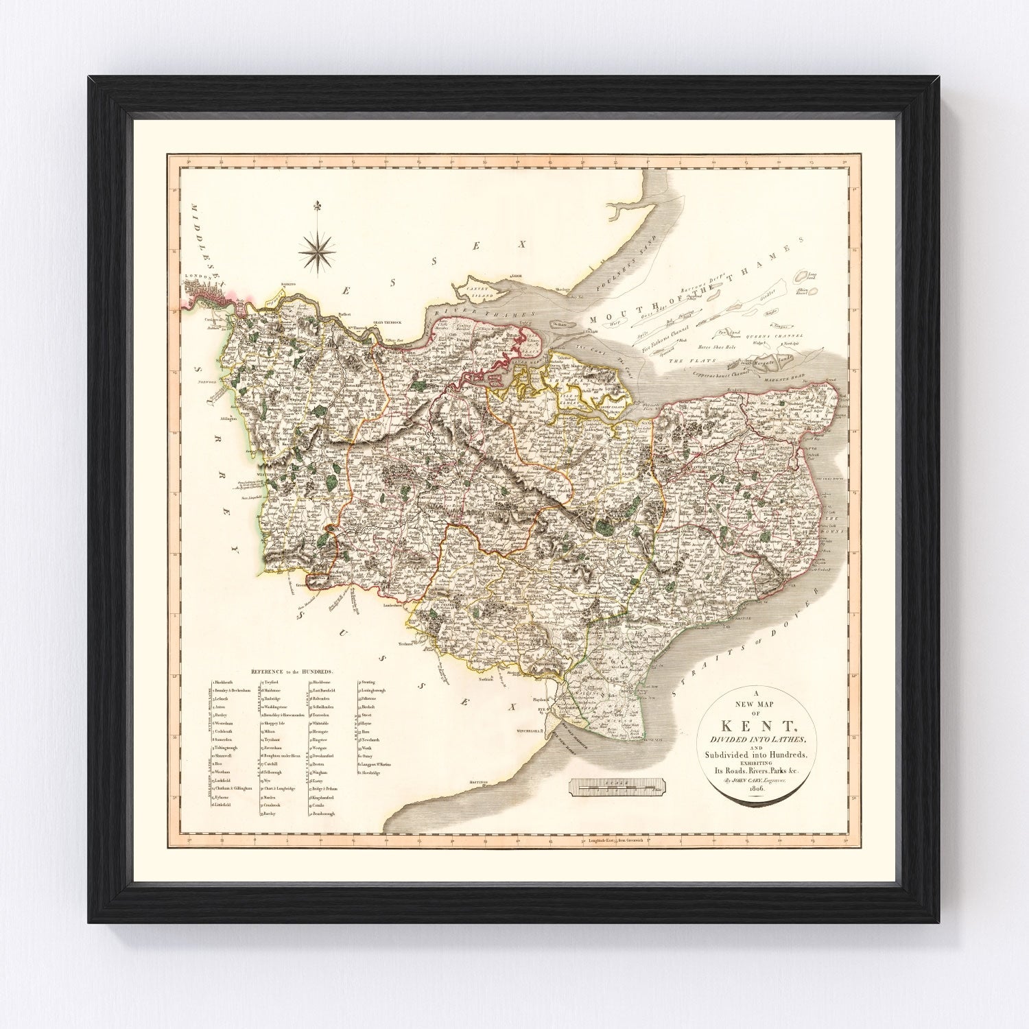 Vintage Map of Kent County England, 1806