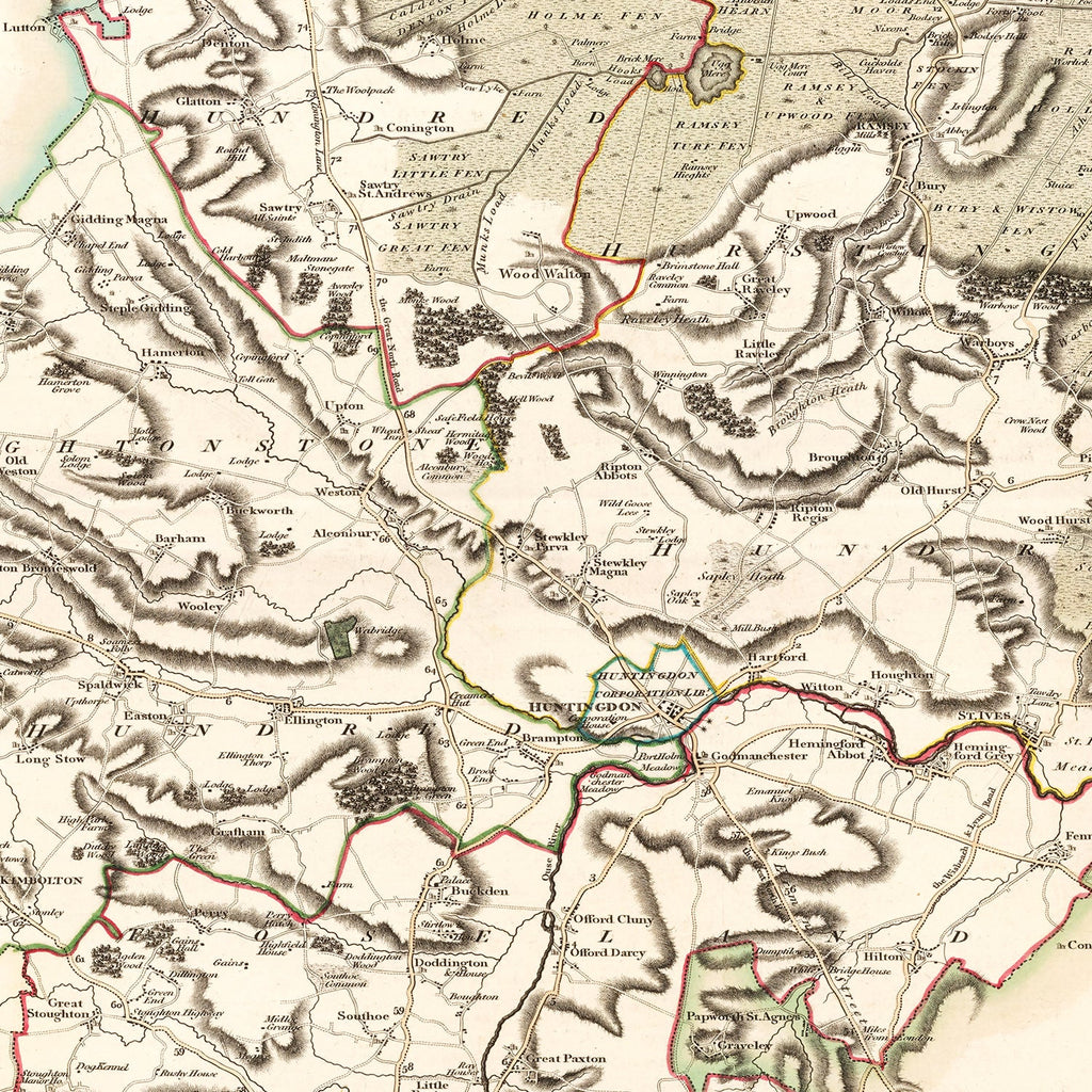Vintage Map of Huntingdonshire County England, 1801