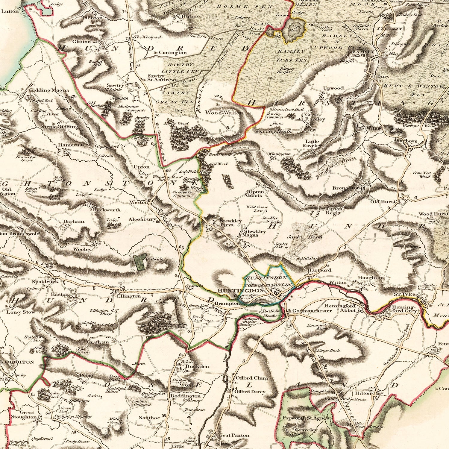 Vintage Map of Huntingdonshire County England, 1801