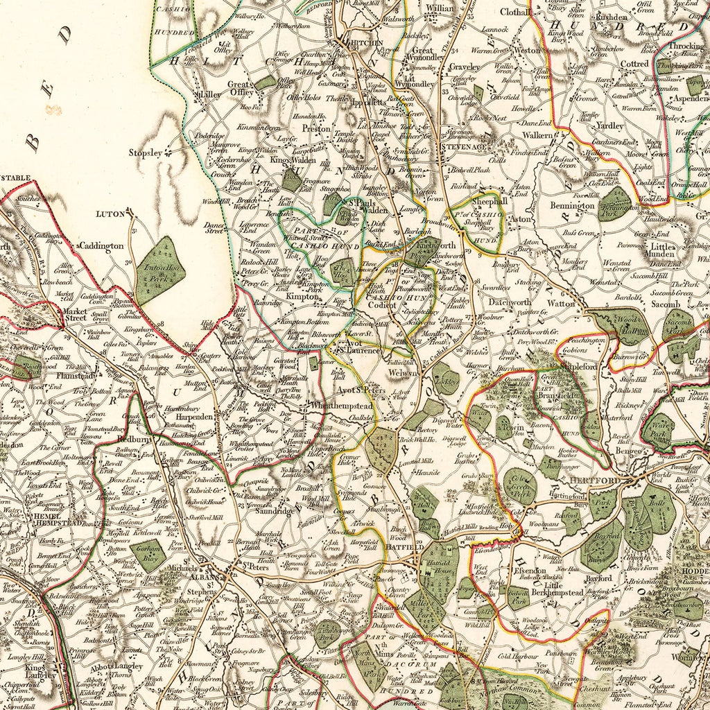 Vintage Map of Hertfordshire County England, 1801